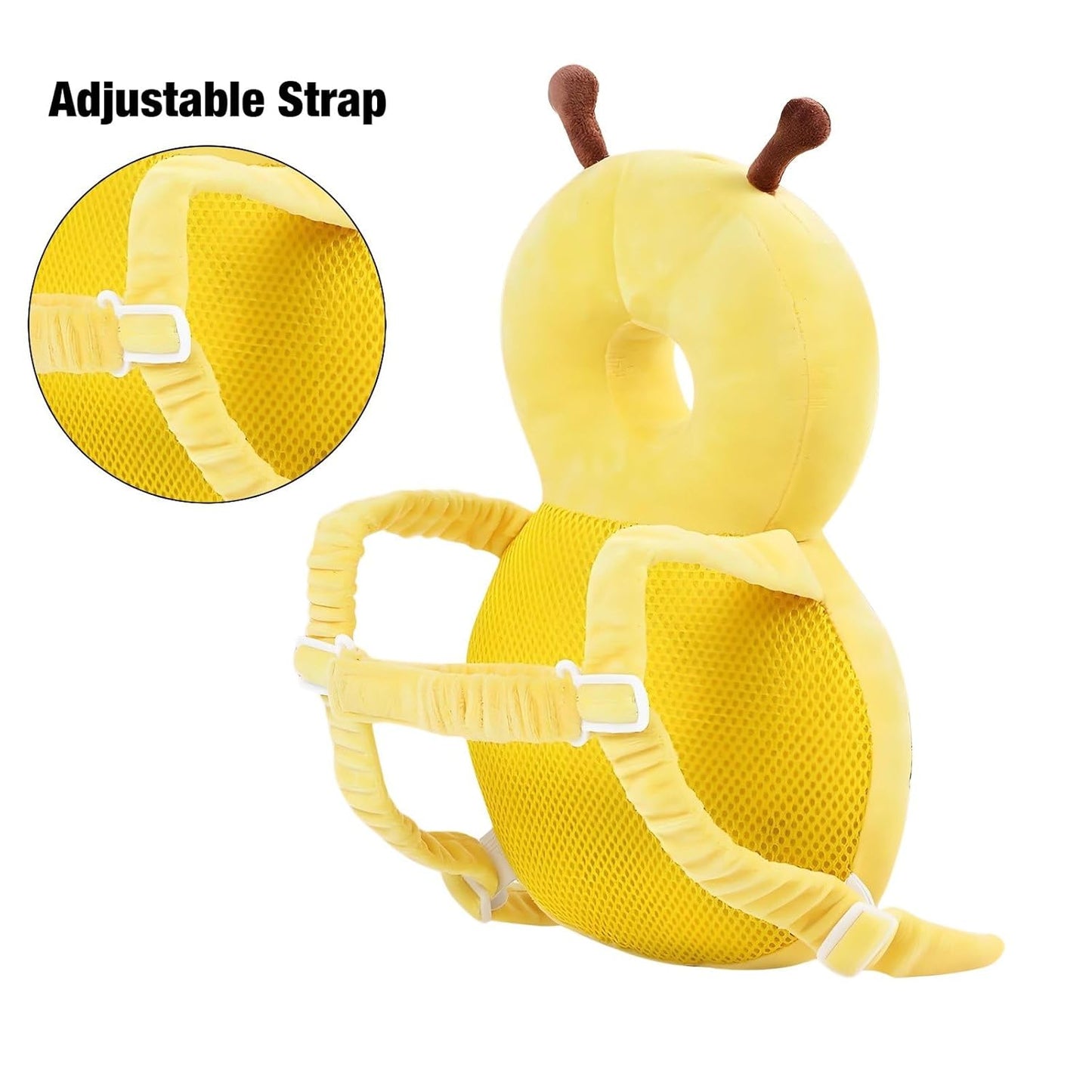 Baby Head Protector Backpack - Adjustable Toddler Head Safety Cushion & Safety Pad for Crawling & Walking Babies, Shock-Absorbent Soft Plush Material, Infant Fall Protection - Honeybee Yellow