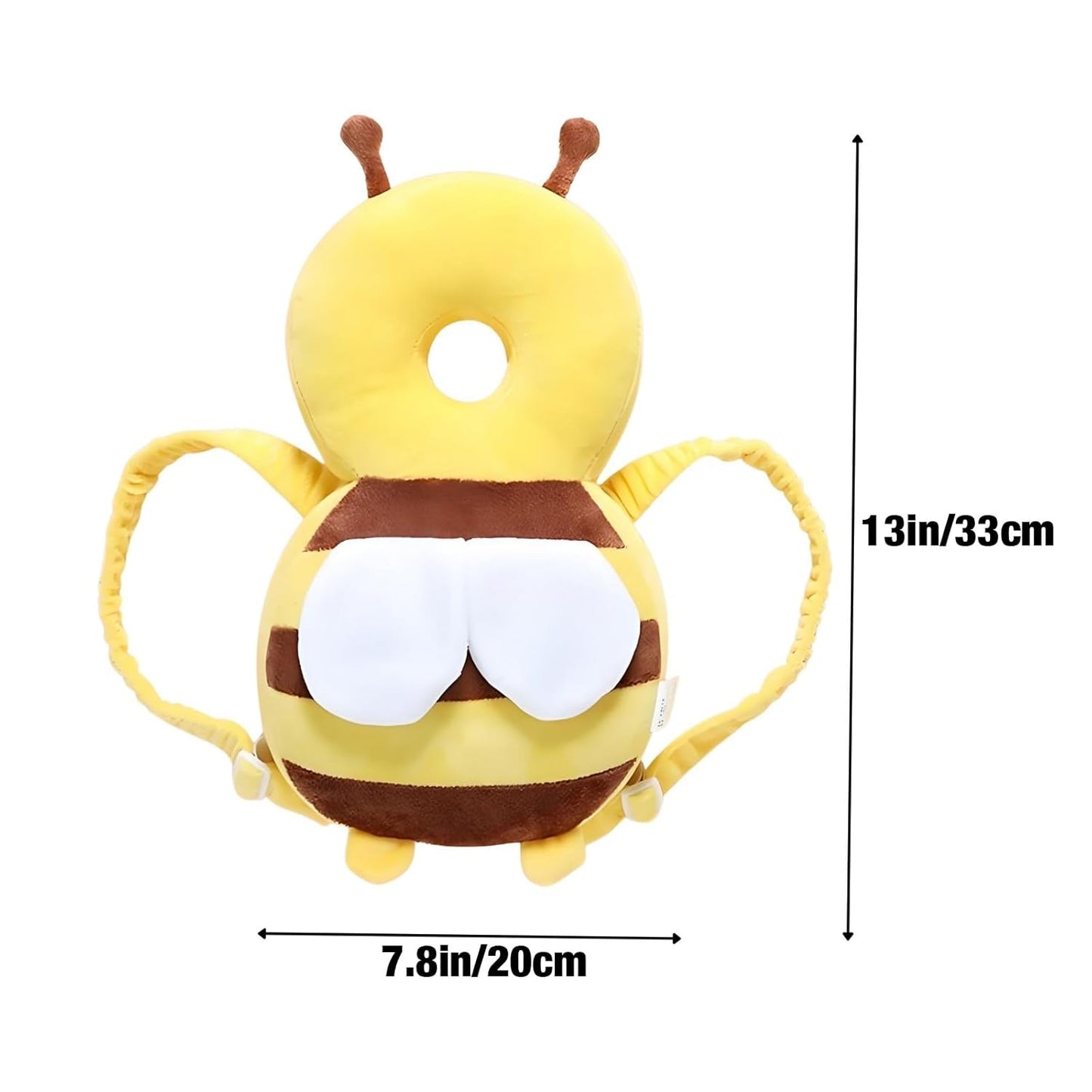 Baby Head Protector Backpack - Adjustable Toddler Head Safety Cushion & Safety Pad for Crawling & Walking Babies, Shock-Absorbent Soft Plush Material, Infant Fall Protection - Honeybee Yellow