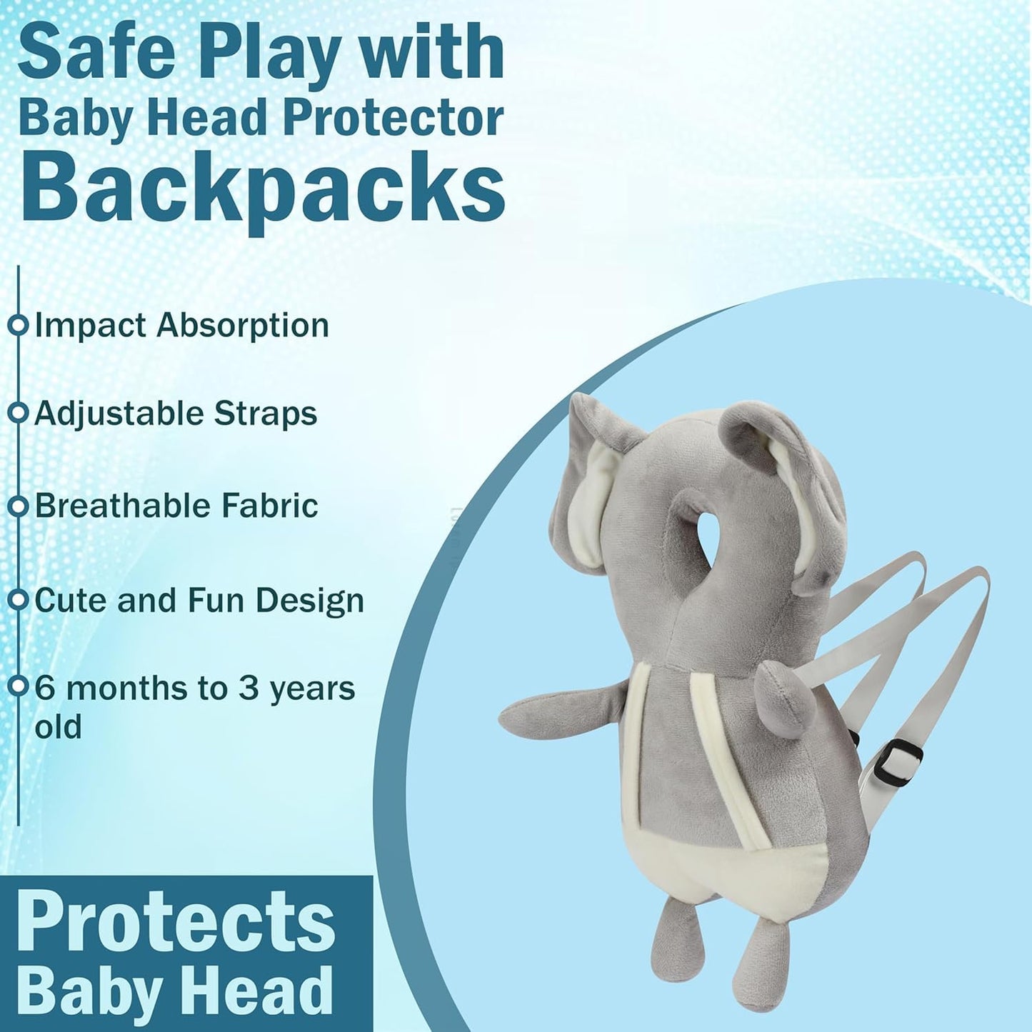 Baby Head Protector Cushion Plush Soft Multicolor Toy Early Learning Toy Fall Protection Helmet Baby Head Protector Child Adjustable Shoulder Strap
