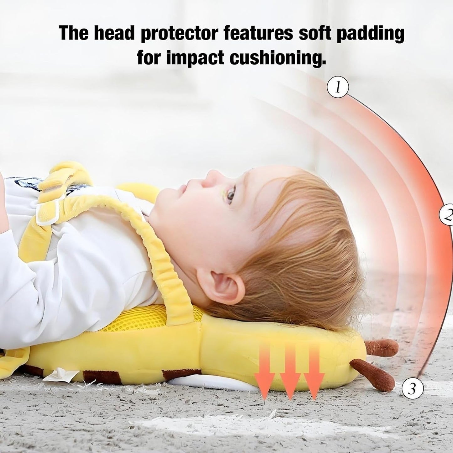Baby Head Protector Backpack - Adjustable Toddler Head Safety Cushion & Safety Pad for Crawling & Walking Babies, Shock-Absorbent Soft Plush Material, Infant Fall Protection - Honeybee Yellow