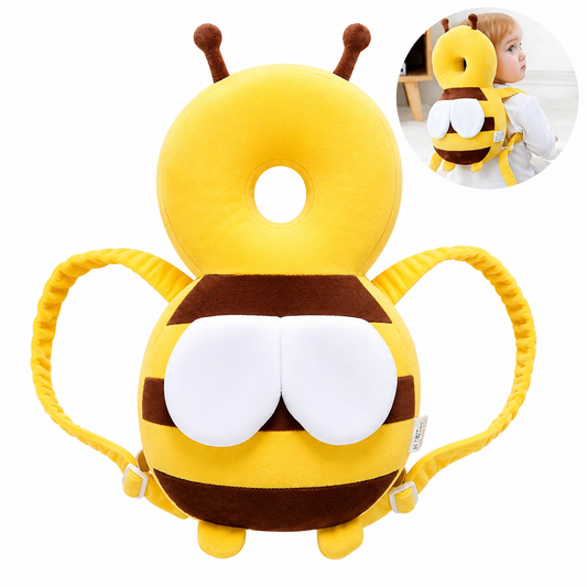 Baby Head Protector Backpack - Adjustable Toddler Head Safety Cushion & Safety Pad for Crawling & Walking Babies, Shock-Absorbent Soft Plush Material, Infant Fall Protection - Honeybee Yellow